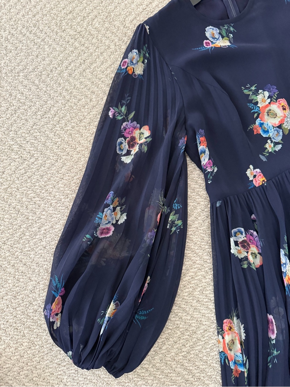 Zimmermann Navy Floral Pleated Maxi Dress with Long Sleeves - Picture 2 of 10